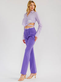 WOMEN'S LONG SLEEVE CROP TOP & BUTTON CLOSURE PANTS COLORBLOCK 2PC. SET