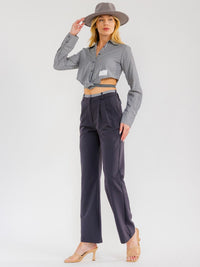 WOMEN'S LONG SLEEVE CROP TOP & BUTTON CLOSURE PANTS COLORBLOCK 2PC. SET