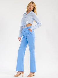 WOMEN'S LONG SLEEVE CROP TOP & BUTTON CLOSURE PANTS COLORBLOCK 2PC. SET