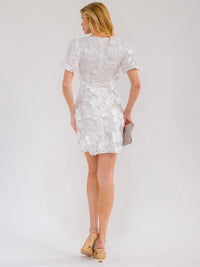 WOMEN'S SHORT PUFF SLEEVE V-NECK FLORAL BODYCON MINI DRESS