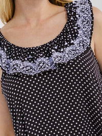 WOMEN'S SLEEVELESS RUFFLE EMBROIDERY POLKA DOTS TANK TOP