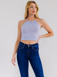 WOMEN'S SLEEVELESS HALTER NECK OPEN BACK CROP TOP
