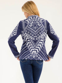 WOMEN'S LONG SLEEVE ZIPPER CLOSURE EMBROIDERY JACKET