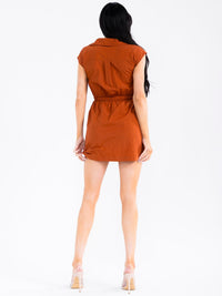 WOMEN'S SLEEVELESS ZIP UP POCKETS ELASTIC WAIST BODYCON MINI DRESS