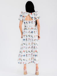 WOMEN'S SHORT PUFF SLEEVE SQUARE NECK EMBROIDERY FLORAL MAXI DRESS