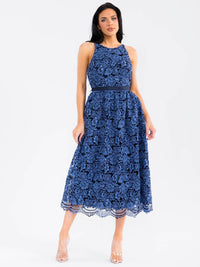 WOMEN'S SLEEVELESS BACK LACE UP CROCHET MAXI DRESS