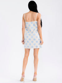 WOMEN'S SLEEVELESS FLORAL EMBROIDERY COLORBLOCK MINI DRESS