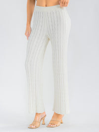 WOMEN'S ELASTIC WAIST CABLE KNIT RIBBED WIDE LEG PANTS