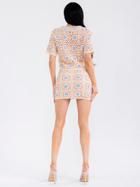 WOMEN'S SHORT SLEEVE TOP & ELASTIC WAIST MINI SKIRT MULTI KNIT 2PC. SET