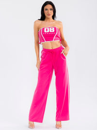 WOMEN'S SLEEVELESS CROP TOP & ELASTIC WAIST PANTS GRAPHIC 2PC. SET