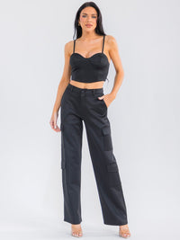 WOMEN'S SLEEVELESS CROP TOP & BUTTON CLOSURE CARGO PANTS SOLID 2PC. SET