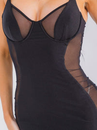 WOMEN'S SLEEVELESS MESH CONTRAST BODYCON MINI DRESS