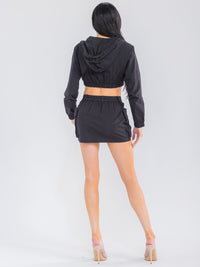 WOMEN'S LONG SLEEVE CROP JACKET & BUTTON CLOSURE MINI SKIRT SOLID 2PC. SET