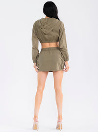 WOMEN'S LONG SLEEVE CROP JACKET & BUTTON CLOSURE MINI SKIRT SOLID 2PC. SET