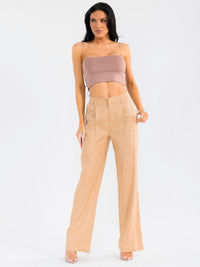 WOMEN'S BUTTON CLOSURE POCKETS STRAIGHT LEG PANTS