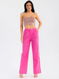 WOMEN'S BUTTON CLOSURE POCKETS STRAIGHT LEG PANTS