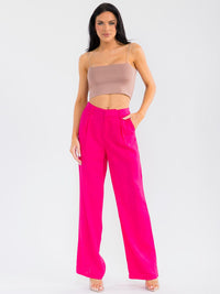 WOMEN'S BUTTON CLOSURE POCKETS STRAIGHT LEG PANTS