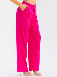 WOMEN'S BUTTON CLOSURE POCKETS STRAIGHT LEG PANTS