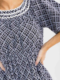 WOMEN'SSHORT SLEEVE ELASTIC WAIST FRONT POCKETS EMBROIDERY MAXI DRESS