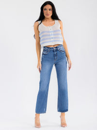 WOMEN'S SLEEVELESS BUTTON UP COLORBLOCK STRIPES KNIT TANK TOP