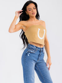 WOMEN'S SLEEVELESS SMOCK BACK DENIM TUBE CROP TOP