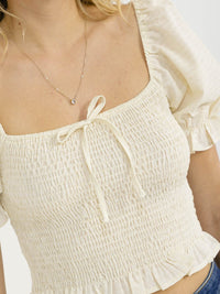 WOMEN'S SHORT PUFF SLEEVE SQUARE NECK SMOCK TOP
