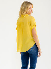 WOMEN'S SHORT SLEEVE BUTTON UP HIGH-LOW BLOUSE