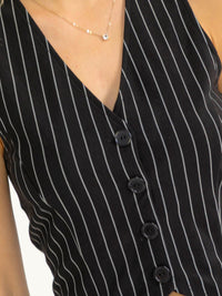 WOMEN'S SLEEVELESS V-NECK BUTTON UP STRIPES VEST