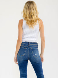 WOMEN'S SLEEVELESS V-NECK BUTTON UP STRIPES VEST