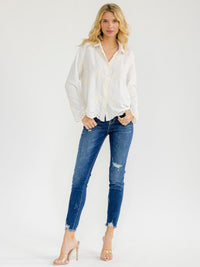 WOMEN'S LONG SLEEVE BUTTON UP BOWS EMBROIDERY BLOUSE