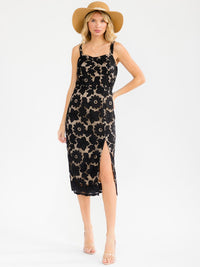 WOMEN'S SLEEVELESS FRONT SLIT CROCHET MIDI DRESS