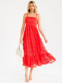 WOMEN'S SLEEVELESS SQUARE NECK CROCHET MAXI DRESS