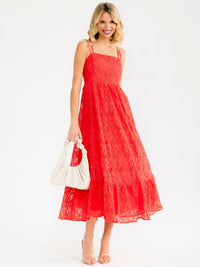 WOMEN'S SLEEVELESS SQUARE NECK CROCHET MAXI DRESS