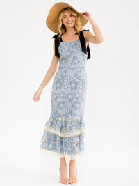 WOMEN'S SLEEVELES BODYCON CROCHET RUFFLE BOTTOM HEM MAXI DRESS