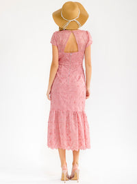 WOMEN'S SHORT SLEEVE RUFFLE FLORAL EMBROIDERY MAXI DRESS