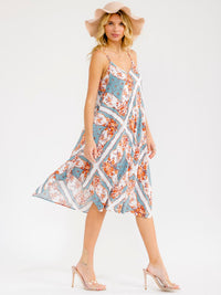 WOMEN'S SLEEVELESS V-NECK FLORAL MIDI DRESS