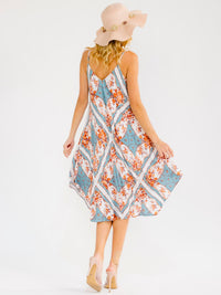 WOMEN'S SLEEVELESS V-NECK FLORAL MIDI DRESS