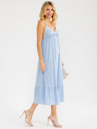 WOMEN'S SLEEVELESS V-NECK OPEN BACK LACE DETAILED MAXI DRESS