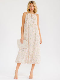 WOMEN'S SLEEVELESS FRONT POCKETS FLORAL EMBROIDERY MAXI DRESS