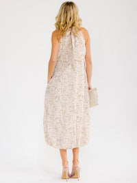 WOMEN'S SLEEVELESS FRONT POCKETS FLORAL EMBROIDERY MAXI DRESS