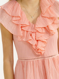 WOMEN'S SHORT SLEEVE V-NECK RUFFLE TIERED MAXI DRESS