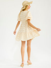 WOMEN'S SHORT PUFF SLEEVE V-NECK FIT & FLARE DETAILED MINI DRESS