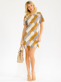 WOMEN'S SHORT SLEEVE BODYCON CROCHET COLORBLOCK MINI DRESS