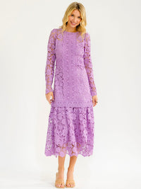 WOMEN'S LONG SLEEVE RUFFLE BOTTOM HEM CROCHET MAXI DRESS