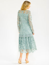 WOMEN'S LONG SLEEVE RUFFLE BOTTOM HEM CROCHET MAXI DRESS