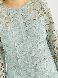 WOMEN'S LONG SLEEVE RUFFLE BOTTOM HEM CROCHET MAXI DRESS