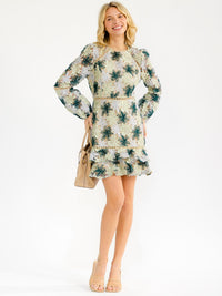 WOMEN'S LONG SLEEVE BODYCON FLORAL CROCHET MINI DRESS