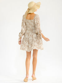 WOMEN'S 3/4 SLEEVE SMOCK FIT & FLARE FLORAL MINI DRESS