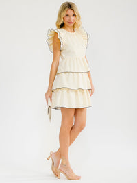 WOMEN'S SHORT RUFFLE SLEEVE TIERED FIT & FLARE MINI DRESS