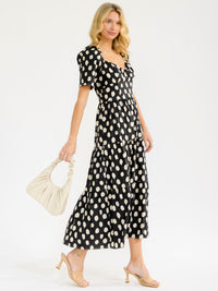WOMEN'S SHORT SLEEVE V-NECK POLKA DOTS PRINT MAXI DRESS